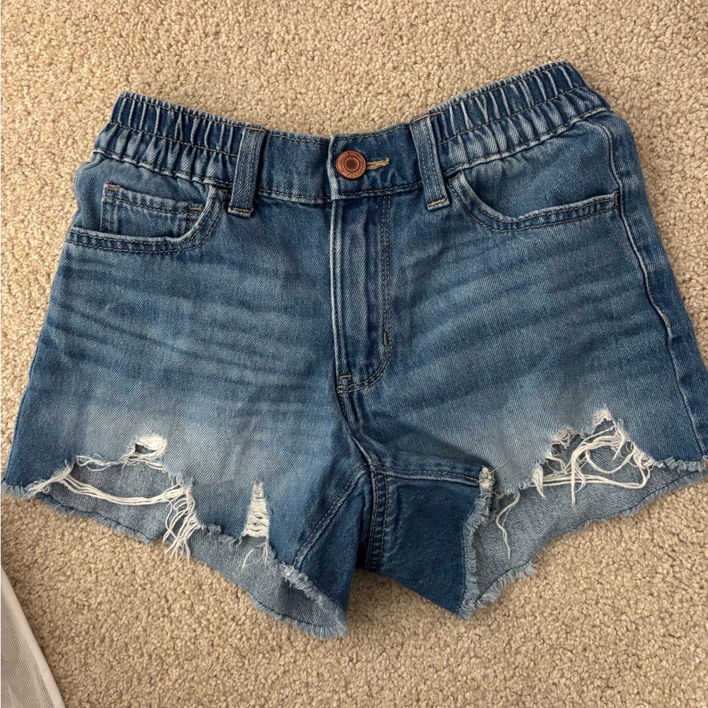 SO juniors XS medium Wash Distressed Mid Rise Cut Off Denim Jean Shorts